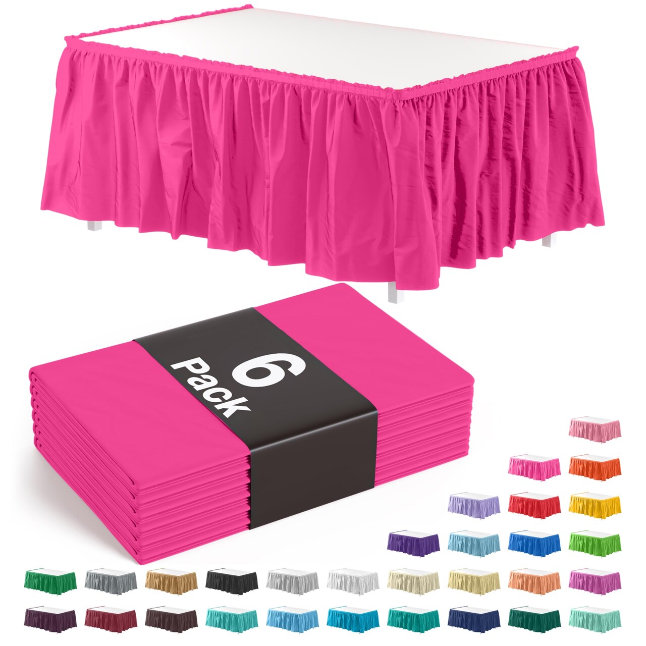 Ruffle Disposable Table Skirt 14 Ft Long Pleated Table Skirts with Adhesive Strip – Fits 6ft+ Rectangle or Round Tables – Ideal for Birthday Parties, Gender Reveal, Baby Showers & Event Decorations 6 pack by Exquisite